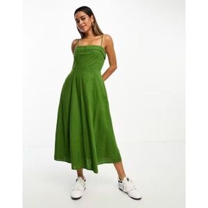 Abercrombie & Fitch Green Sleeveless Cotton/Linen Midi Dress LP